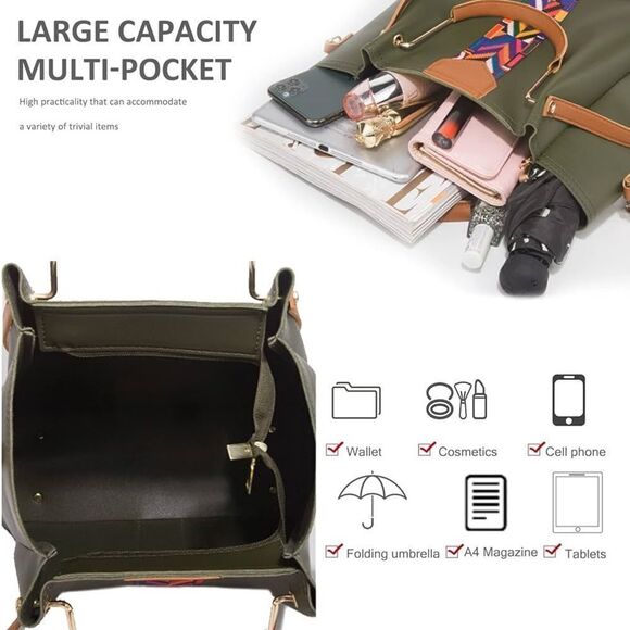 GRACE FASHION Women’s 4 in 1 PU Leather Handbag in Black Multi - Picture 11 of 12